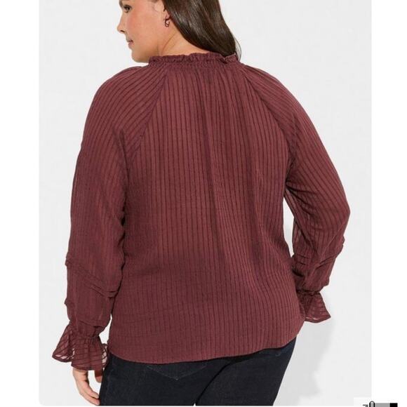 Torrid Maroon Stripe Gauze Lace Up Peasant Top size 3 - Picture 2 of 16